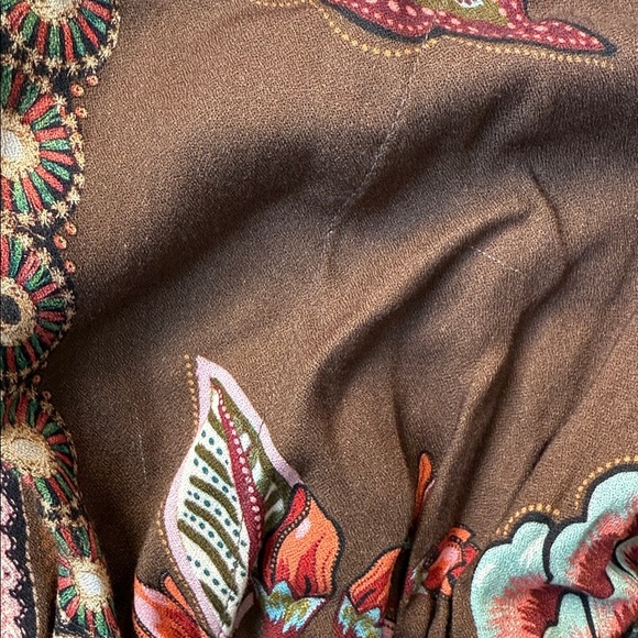 FARM Rio Anthropologie Valentina Brown Floral V Neck Midi Maxi Dress Small - Picture 9 of 12